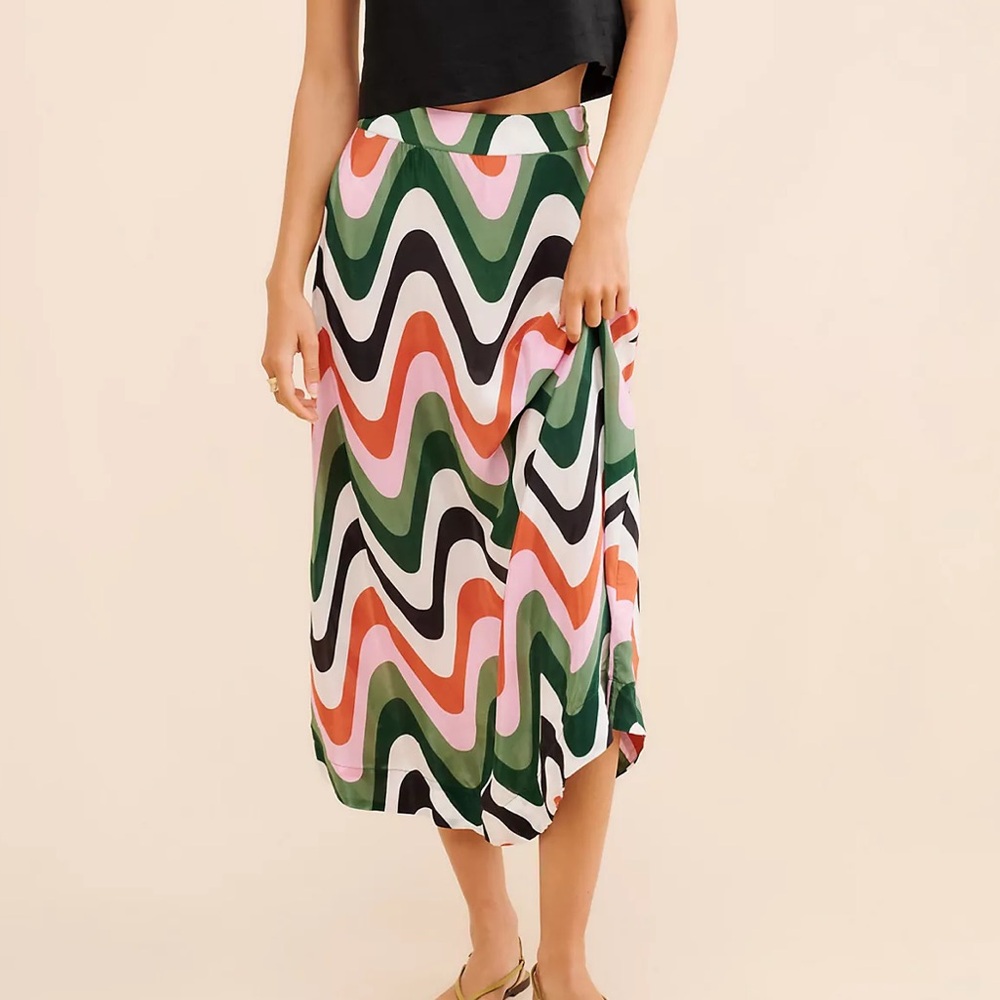 New Anthropologie x FARM Rio Wave Gradient Midi Skirt Sz M